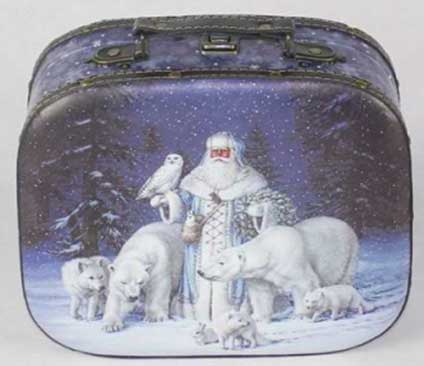 картинка Чемодан круглый Дед мороз и звери средний с замком от Экономного Деда Мороза